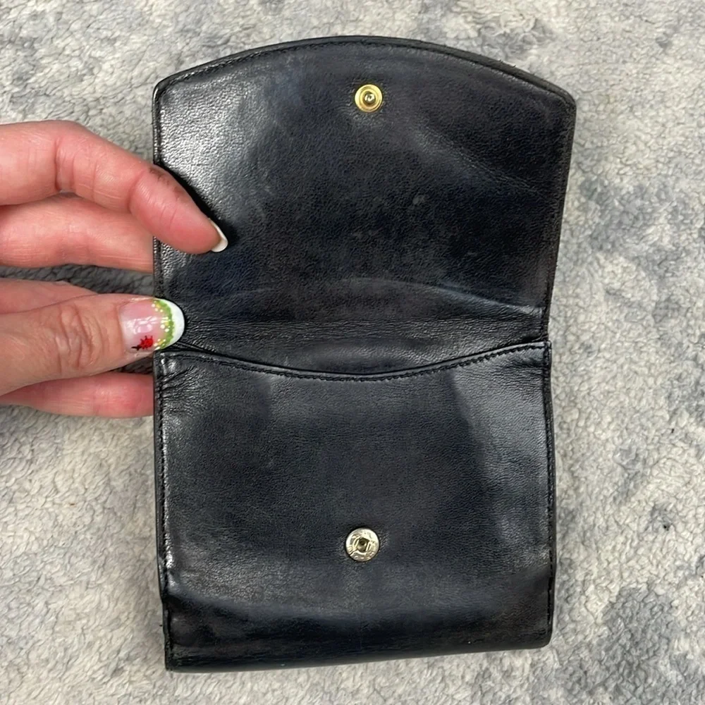 Chanel Black Leather Compact Double Snap Wallet Interlocking CC